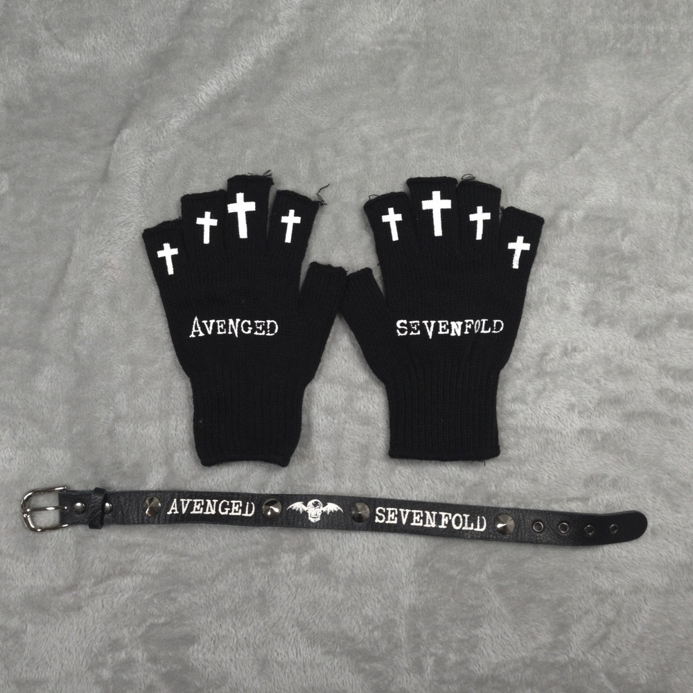Avenged Sevenfold Accessory Set Womens OS Black Fingerless Gloves Studded Choker